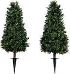 Nearly Natural 3ft UV Resistant Artificial Boxwood Plants, Set of 2, with Integrated Ground Stakes for Indoor Outdoor and Garden Decor