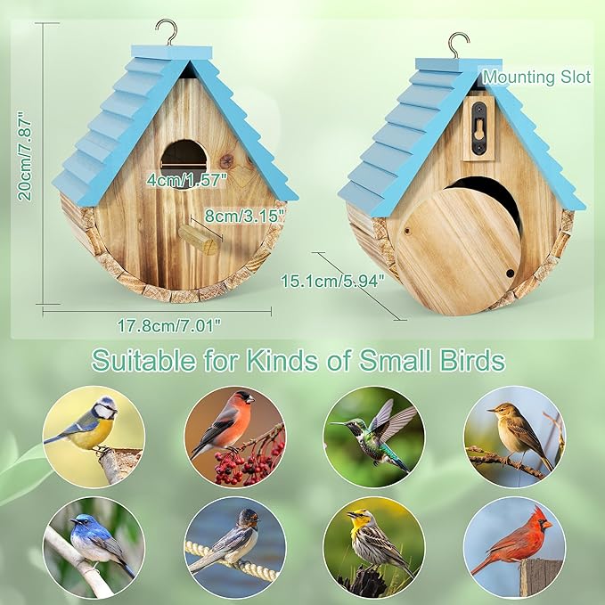 Bird House, Auslar Wooden Bird Houses for Outside, Birdhouse for Outdoors, Hanging Bluebird House for Cardinals Finch Wren Swallow for Garden Viewing