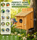 NATUREYLWL Wooden Bird House for Outside, Hanging Natural Wood Birdhouse with Perch, 1.57" Entrance & Side Clean-Out Door for Bluebirds, Wrens and Finches, Garden Decor