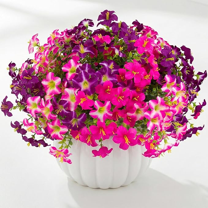 Daynight Faux Petunias Artificial Flowers Plants for Outdoor Plant Decoration,Fake Petunias Realistic Silk Flowers for Porch Yard Garden Window Indoor Decor. (16, Rosered,RedViolet)