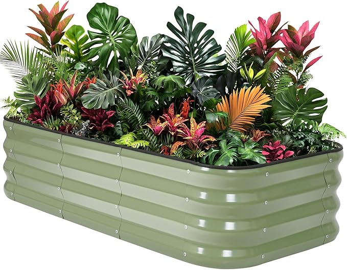 1MORE Raised Garden Bed -4X2X1 Galvanized Planter Box for Outdoor Gardening,3 in 1 Modular Raised Bed Kit with Protective Tape, Gloves for Herb，Ideal for Vegetables and Plants.Green-1Pack