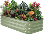 1MORE Raised Garden Bed -4X2X1 Galvanized Planter Box for Outdoor Gardening,3 in 1 Modular Raised Bed Kit with Protective Tape, Gloves for Herb，Ideal for Vegetables and Plants.Green-1Pack