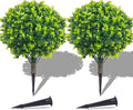 PATIO CHOICE Topiary Trees Artificial Outdoor Boxwood Ball Trees with Ground Spike Set of 2 22" Fake Outdoor Plants Faux Bushes and Shrubs Decorations for Outdoor Indoor Front Porch Garden