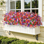 SHareconn 24 Bundles Artificial Flowers for Outdoors Decoration, Faux Plants Fake Silk Colorful Daisy Eucalyptus Lavender, UV Resistant for Outside Home Porch Indoor Spring Decor, 6 Colors incl. Brown