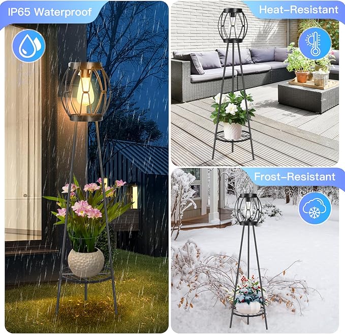 2 Pack Solar Lights Outdoor with Plant Stands, Solar Floor Lamp, Patio Decor for Garden Yard Pathway Driveway Porch