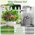 Alupssuc 24 Pcs Artificial Plants Flowers for Outdoors, Realistic Faux UV Resistant Greenery & Silk Flowers,Fake Plastic Shrubs Stems No Fade for Indoor Outside Garden Patio Spring Planter Home Decor