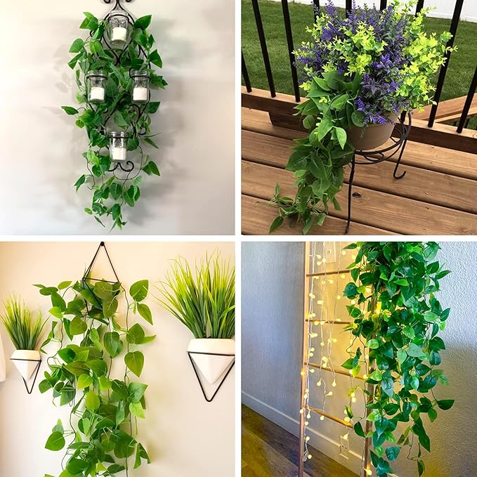 CEWOR 2pcs Fake Hanging Plants for Room Decor, 3.6ft Artificial Ivy Pothos Vine for Wall Living Room Patio Indoor Outdoor Home Shelf Office Decor (No Baskets)