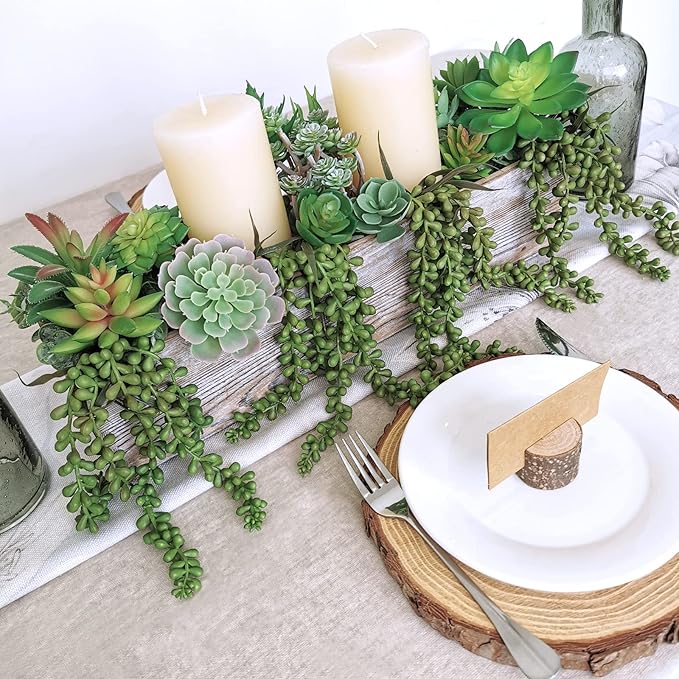 4 pcs Artificial Hanging Succulents Faux Burro's Tail Picks Trailing String of Pearls Succulent Fake Greenery Sprays 13.4" L for Basket Planter Centerpiece Floral Arrangement Indoor Outdoor Decor
