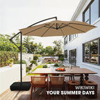 wikiwiki 10ft Patio Umbrella with Base Included, Outdoor Offset Cantilever Umbrella with Sandbag Base for Backyard, Garden and Pool, Easy to Tilt and Crank, Tan