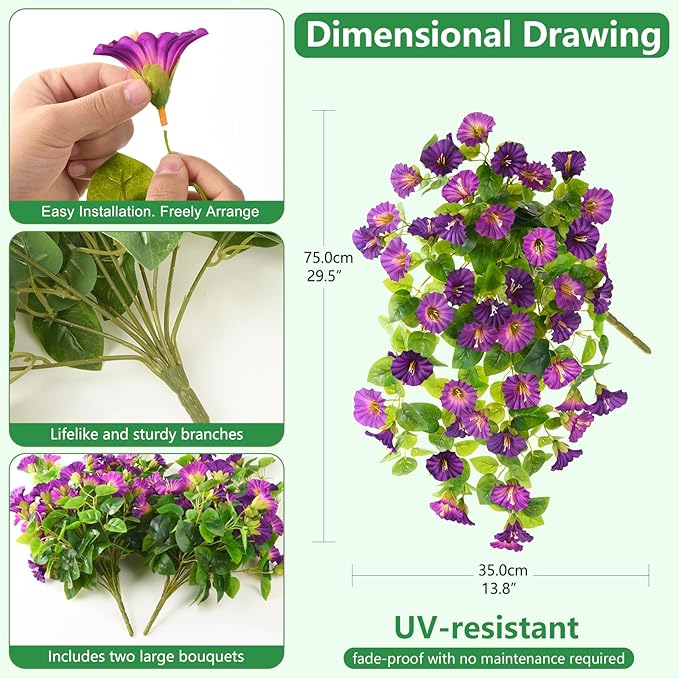 Homsunny Artificial Fake Flowers Plants UV Resistant, Faux Petunias Silk Flowers for Outdoors No Fade, Fake Outdoor Flowers for Planters Spring, Realistic Home Garden Balcony Yard Decor (Purple)