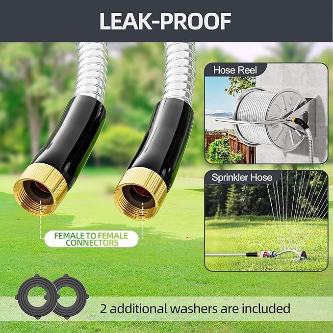 SPECILITE 5FT Short Garden Hose, 1/2" 304 Stainless Steel Leader Hose with Female to Female Brass Fittings, Flexible, Heavy-Duty & Never Kink, Water Pipe for Yard, Outdoor, Lawn