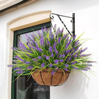 N&T NIETING Artificial Plants Outdoor, 20 Bundles Fake Monkey Grass with Spring Summer Flowers, Faux Plants for Garden Window Office Patio Hanging Planter Pathway Front Porch Home(Purple)