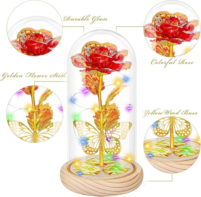 Gifts for Mom Mothers Day Rose Gifts Birthday Gifts for Women, Mom Gifts for Mother Day from Daughter Galaxy Glass Red Butterfly Flowers Rose Gifts for Sister,Grandma,Her,Wife,Anniversary,Wedding