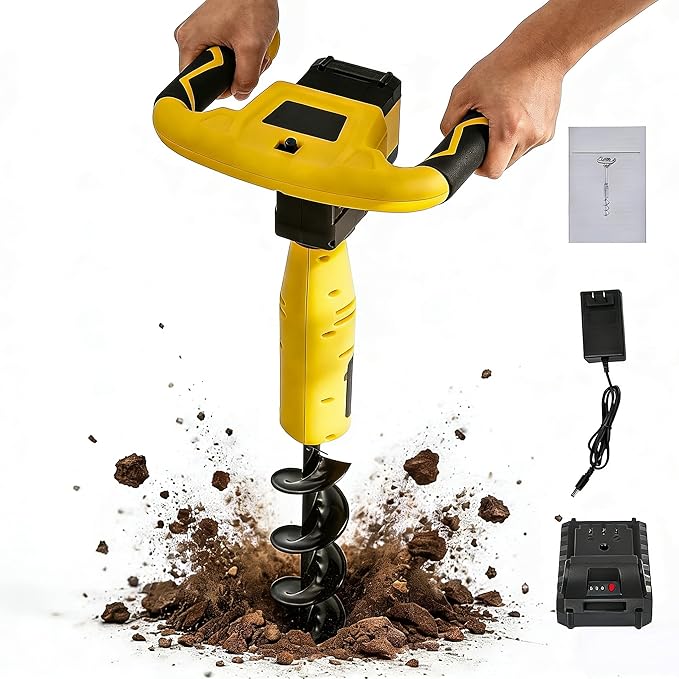 Cordless Electric Post Hole Digger - 20V Earth Auger Hole Digger with 2000mAh Battery & Charger, 550RPM Electric Hole Digging Machine for Digging, Planting, Fencing, Lightweight and Portable Design