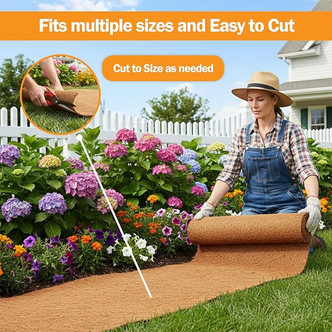 Coco Coir Mulch for Landscaping, 16x80 Inch Coconut Fiber Grass Seed Mat Roll, Coco Liners for Planters and Pet Pad, Plant Covers from Animal Dirt and Tree Protectors