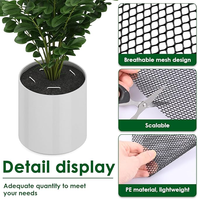 10 Pcs 11.8 Inch Pot Covers to Keep Cats Out, Cuttable Flower Pot Cover Protects Flower Soil from Animals and Children, with 10 Metal Stakes for Indoor Outdoor Garden Plant