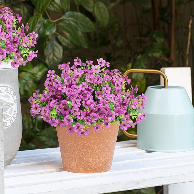 ATTGREAT Artificial Flowers Outdoor Faux Plants UV Resistant Fake Patio Flowers Plastic Greenery Plnats Outside Bulk for Spring Garden Hanging Planter Home Vase Decor, 12 Bundles (Purple)