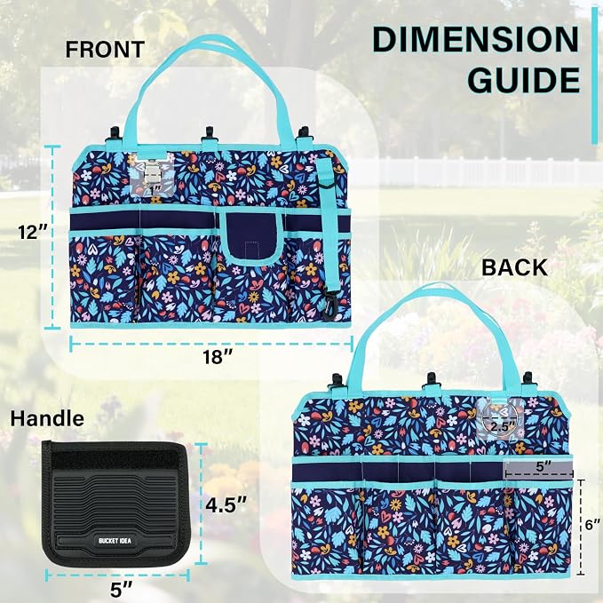 KUNN Bucket Tool Organizer 5 Gallon with Hangable Handle 18-Pocket Detachable Bucket Bag for Tools, Garden Caddy Tote with Pockets, Heavy Duty 600D Polyester Gardening Accessory,Blue