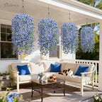 Artificial Hanging Flowers for Outdoors Spring Summer Decoration, 8PCS UV Resistant Silk Fake Hanging Plants for Patio Porch Front Yard Window Garden Indoor Decor(Blue,8PCS)
