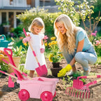Kids Gardening Tools Outdoor Toys Set - Wheelbarrow Backyard Play Set for Kids with Shovel, Rake, Leaf Rake, Summer Yard Digging Weed Toys, Easter Birthday Gifts for Boys Girls Age 2 3+ Years Old
