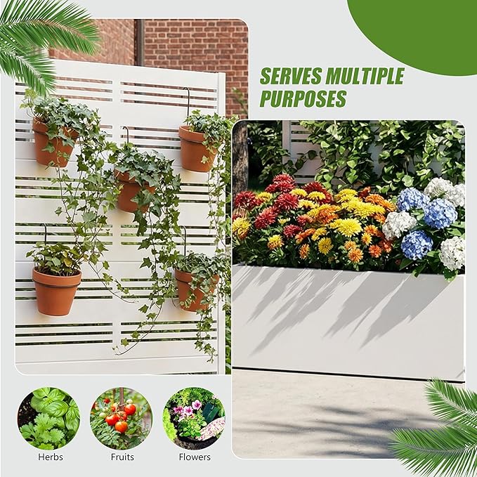Casaphoria Metal Raised Garden Bed with Trellis, 59"x30"x12" Planter Box for Climbing Plants, Vegetables & Vines, Features Drainage Holes and Privacy Screen, White-Harold