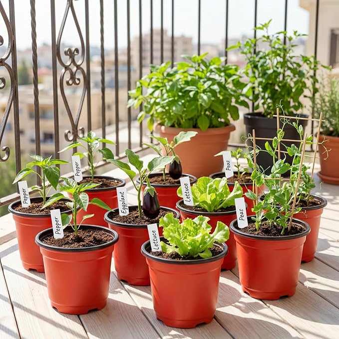100 Pack 4 Inch Plastic Nursery Pots, Seed Starter Pots with Drainage Holes, Small Plant Containers for Seedlings, Seed Starting Flower Pots with 100 Plant Labels