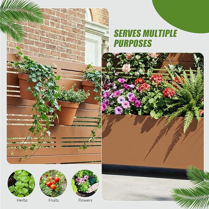 Casaphoria Metal Raised Garden Bed with Trellis and Wheels, 47"x47"x16" Planter Box for Climbing Plants, Vegetables & Vines, Features Drainage Holes and Privacy Screen, Brown-Harold