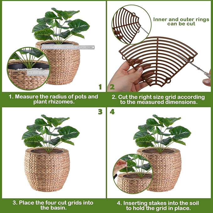 4Pcs Plant Pot Grid, Cuttable Flower Pot Soil Protector Covers, Planter Protector with 40 Deep Stakes, Dogs Cats Digging Stopper Baby Safety, 20.5 Inch 11.8 Inch Plant Grid Pot Cover