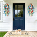Artificial Hanging Petunias Flowers for Outdoor, 8pcs Fake Plants Long Vine Morning Glory Eucalyptus, UV Resistant Realistic Faux Greenery Outside Patio Porch Garden Spring Decor, Red Blue White