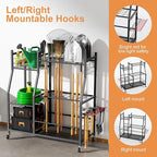 Garden Tool Organizer with Wheels for Garage, Freestanding Garage Tool Organizer, Yard Tool Holder, Garden Tool Cart for Long Handled Tools,Rakes, Brooms, Yard Storage Rack for Shed, Indoor, Outdoor