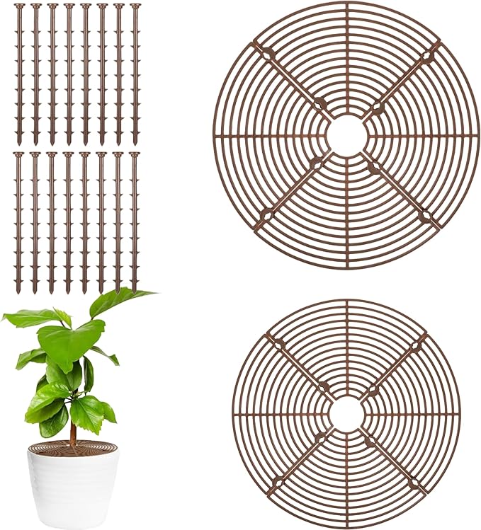 2Pcs (Large Small Plants Covers Soil,Plant Pot Grid,Plastic Plant Covers from Animals with Ground Nails,Keep Dog and Cat Out of Potted Plants for Indoor Plants (7.5/11.8 Inch)