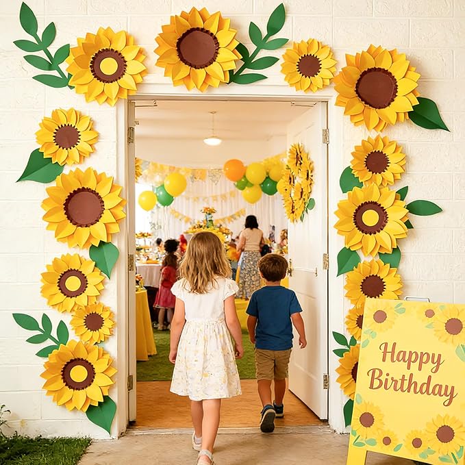 PAPER JAZZ Sunflower Paper Flower Decoration for Wall,3D Gaint Flower Wall Decor | Large Yellow Sunflowers for Bulletin Board Kitchen Living Room for Baby Shower,Nursery Room.