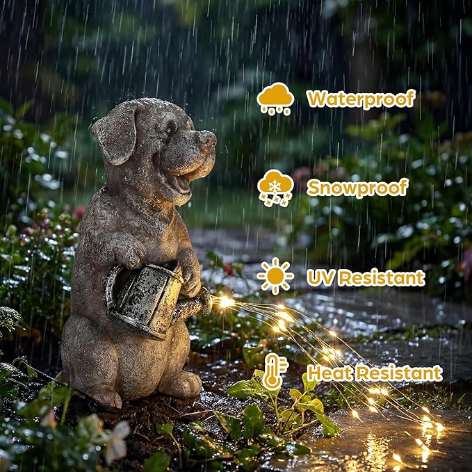 Lavezee Dog Statues Outdoor with String Lights for Garden Decor, Dog Garden Statue for Patio Lawn Porch Walkway Yard Decoration, Ideal Gifts for Dog Lovers Women Mom Grandma