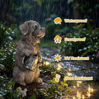 Lavezee Dog Statues Outdoor with String Lights for Garden Decor, Dog Garden Statue for Patio Lawn Porch Walkway Yard Decoration, Ideal Gifts for Dog Lovers Women Mom Grandma