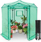 EAGLE PEAK 6.6x6.6 Portable Walk in Greenhouse, Pop Up Indoor Outdoor Greenhouse, Green House Kit with Zippered Roll-Up Doors and Windows, Hexagon Design, PE Cover, Clear/Green