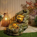 Sunlinua 37" L Outdoor Water Fountain with 3 Tiers Cascading Realistic Tree Trunk Waterfall Fountains with LED Lights Outdoor Water Fountain for Garden Patio Backyard Porch Home Decor