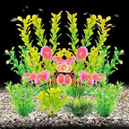 AQUANEAT Artificial Fish Tank Plants, Plastic Aquarium Decorations, Yellow Accessories, 10pcs