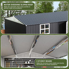 Polar Aurora 10X14 FT Metal Outdoor Storage Shed with Window, Heavy-Duty Galvanized Steel Garden Shed with Lockable Doors and 4 Vents, Large Weatherproof Tool Shed for Backyard Patio Outside, Black