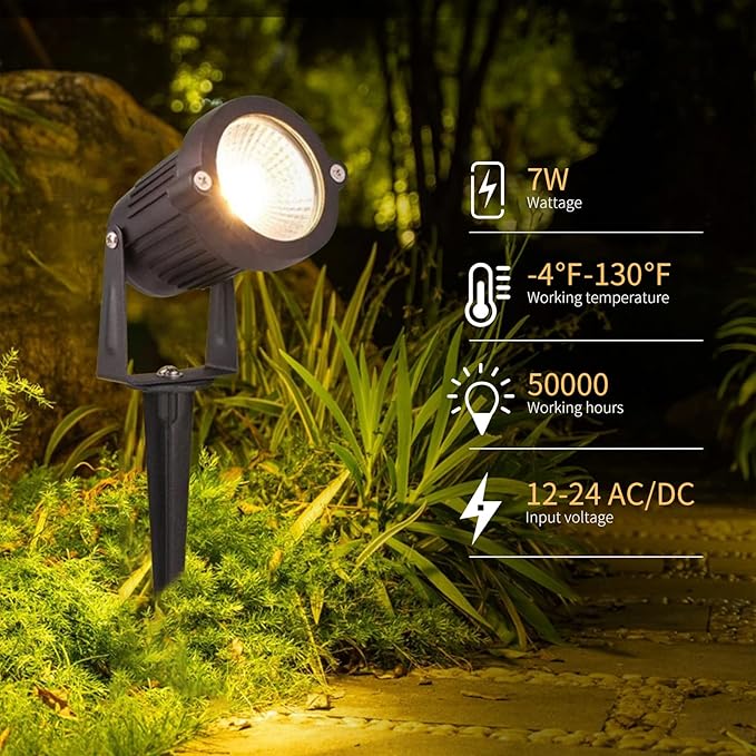 REEGOLD Low Voltage Landscape Lights Outdoor: 7W 700LM LED Landscape Lighting with Connectors for Tree Garden Yard Pathway | 12V 24V Warm White 2700K Spotlights | IP65 Waterproof | 6 Pack