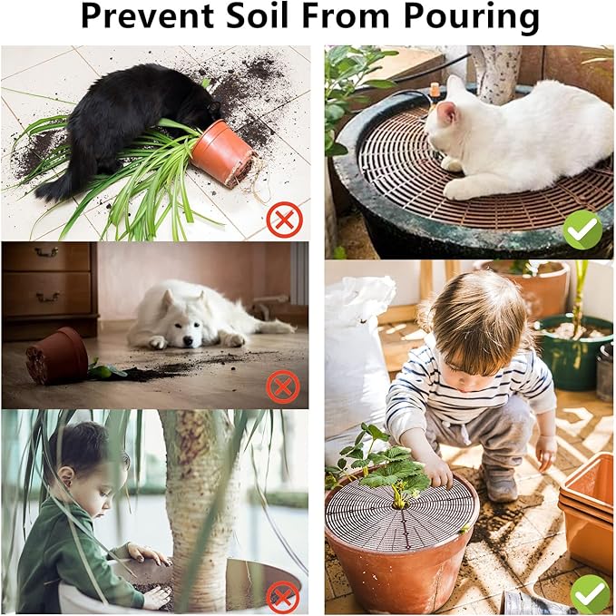 Z metnal Plant Pot Grid 20.8", 3 Pcs Cuttable Grid Flower Pot Cover, Plastic Grid Plant Pot Cover, Black, Flower Protector Cat Dog Digging Stopper Baby Kids Safety Plant Grid Pot Cover