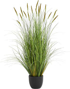 KOL 4ft Artificial Cattail Grass, 47.2in Artificial Indoor Outdoor Fake Onion Plant, Home Office Decor Floor Plants & Flowers in Pot Faux Plant Greenery, Housewarming Gift Reed Grass, Green