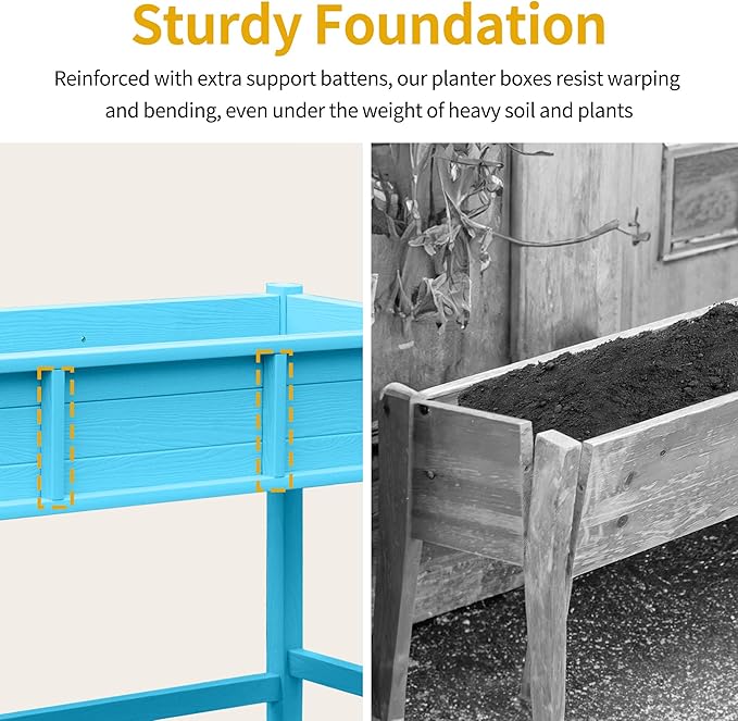 DWVO 47x18x31in Raised Garden Bed HDPE, Weather-Resistant Poly Wood Planter Box Stand, Planter Box with Legs & Lockable Wheels, Elevated Garden Bed for Backyard Patio Balcony - Aruba Blue