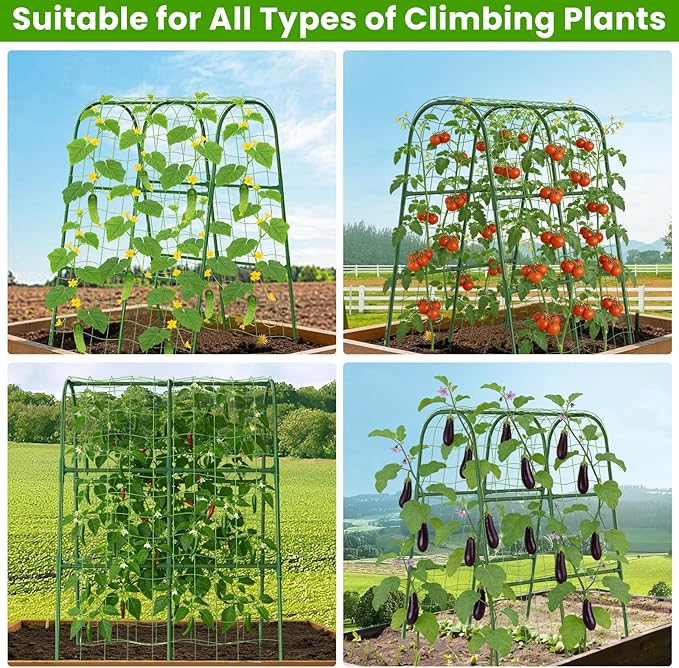 Cucumber Trellis for Raised Bed, U-Shape Garden Trellis for Climbing Plants Outdoor, Metal Arch Vegetables Trellis, Plant Support for Grape Vine Beans Squash Peas Flower