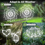 Solar Garden Lights Outdoor, 2 Pack 120 LED Twinkling Firework Lights Decorative with 2 Modes, Outdoor Waterproof Solar Starburst Light for Outside Yard Pathway Garden Decor, White