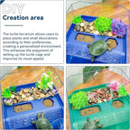 Aquatic Turtle Tank Habitat Kit Stone+Filter+Heat Lamp Enhancing Interaction with 360° Viewing, Standalone Filtration, DIY Creative Zone, Enriched Living (Green, Large[with Light])
