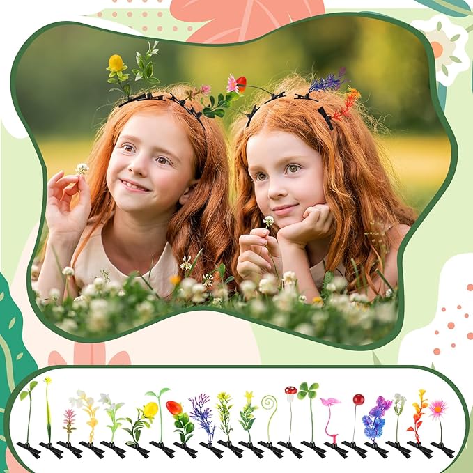 Tigeen 100 Pieces Bean Sprout Hair Clip Funny Plant Hairpins Grass Flower Butterfly Mushroom Hair Accessories (Plant)