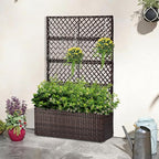 52’’ H Garden Planter Box with Trellis Outdoor for Vine Climbing Plants, Flowers Handwoven Rattan Garden Bed with Removable Liners for Backyard Patio Balcony