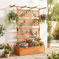 COSTWAY Wooden Raised Garden Planter with Trellis and Roof, 72" Freestanding Privacy Screen & Climbing Plant Support for Outdoor Patio, Balcony, Vegetable, Herb, and Flower Gardening (Orange,1)