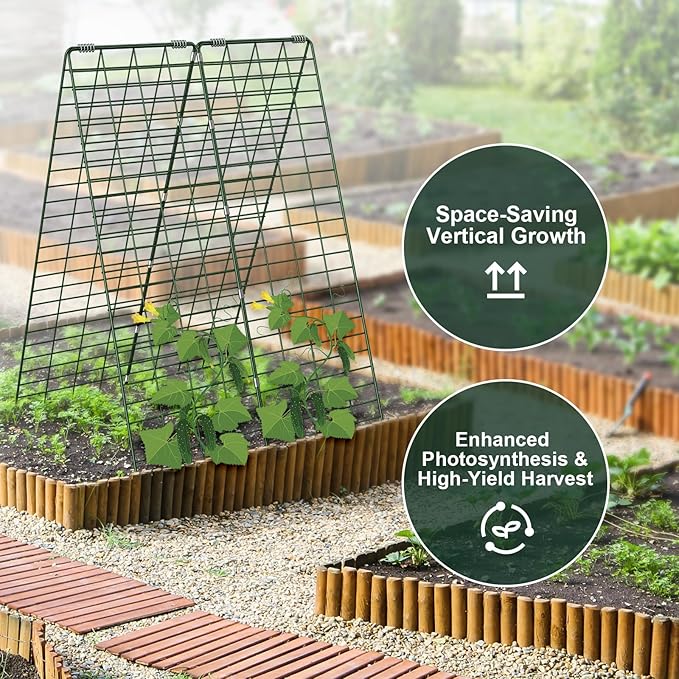 Amoskey Cucumber Trellis, Garden Trellis for Climbing Plants Outdoor, Foldable A-Frame Trellis, Cucumber Trellis for Raised Bed for Cucumbers, Peas, or Tomatoes (Green, Small Grid 48‘’H*34''W)