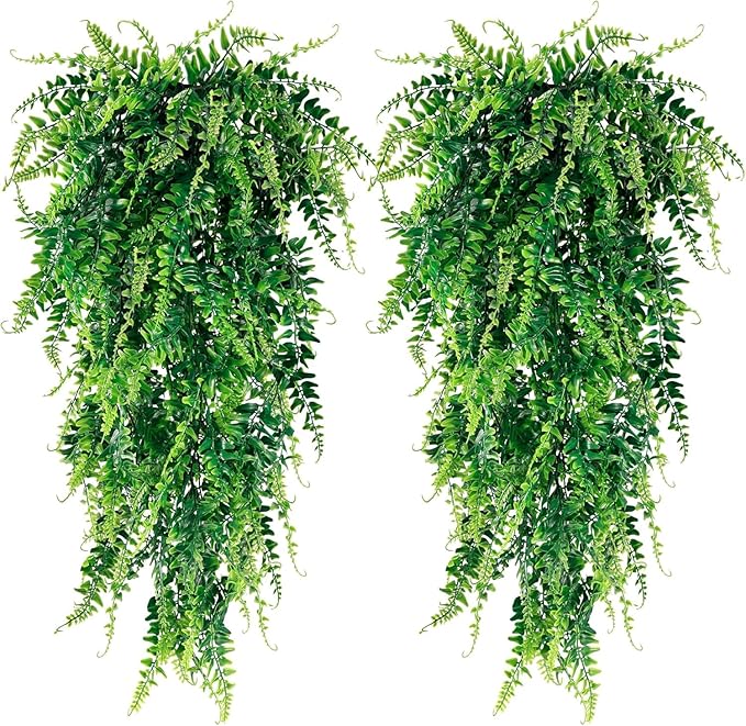 Sggvecsy 6 Pack Artificial Hanging Plants Fake Hanging Plant Faux Hanging Boston Ferns Fake Ivy Vines Greenery UV Resistant Plastic Plants for Indoor Outdoor Room Wall Wedding Patio Porch Decor